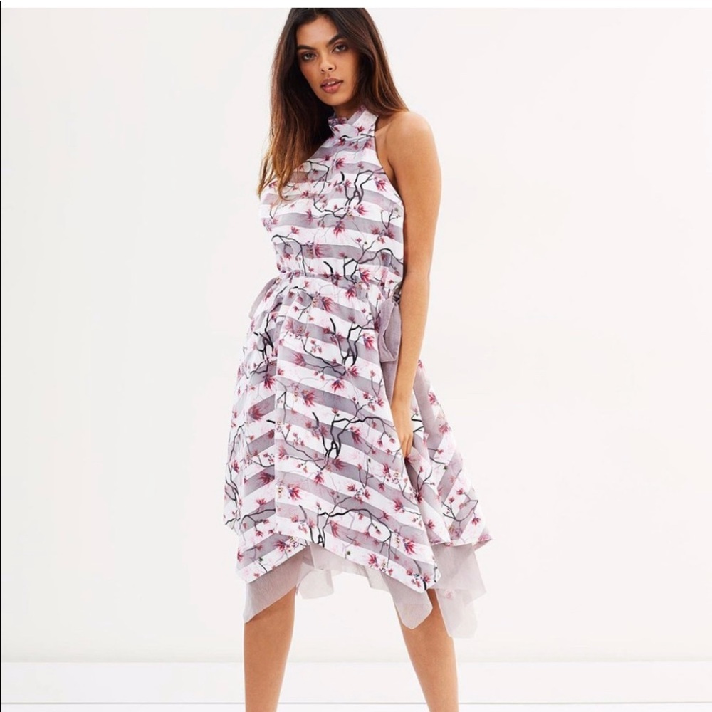 Elliatt Sparkler Grey Stripe Halter Dress